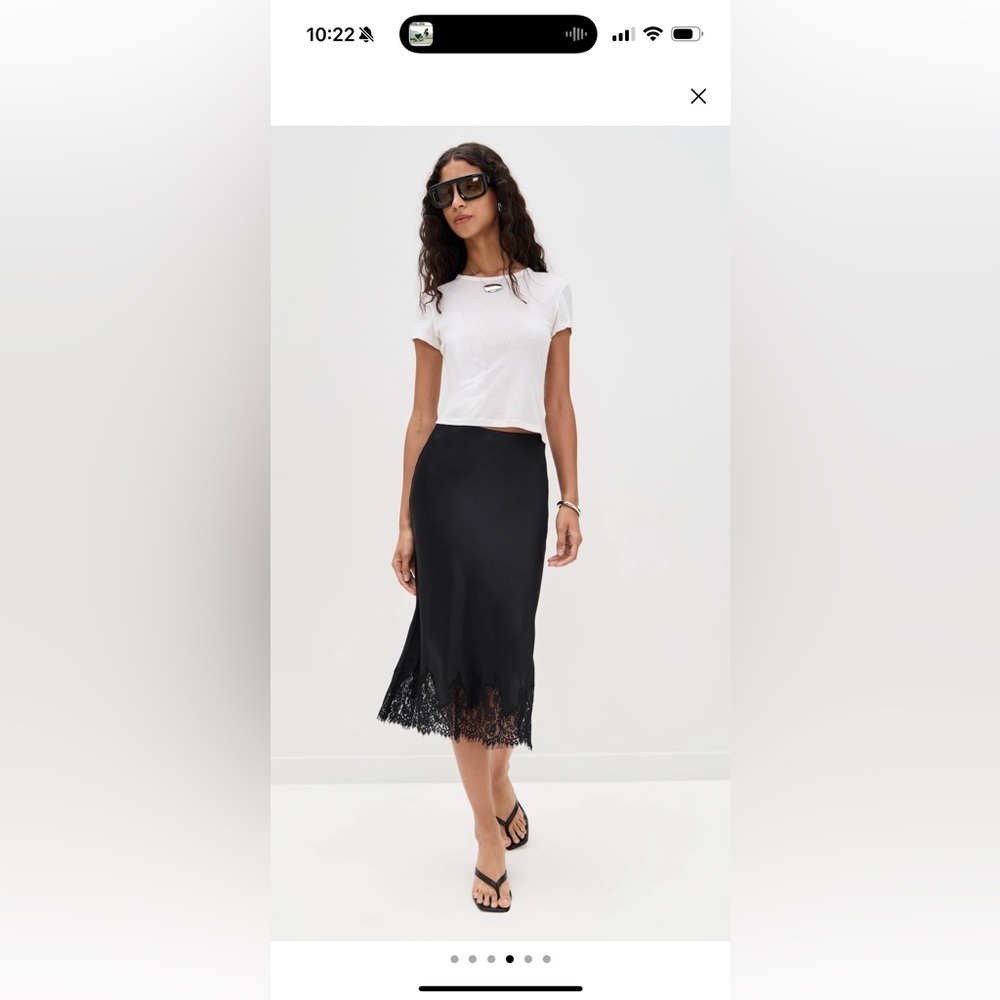 Reformation Black Lace-Trim Silk Skirt